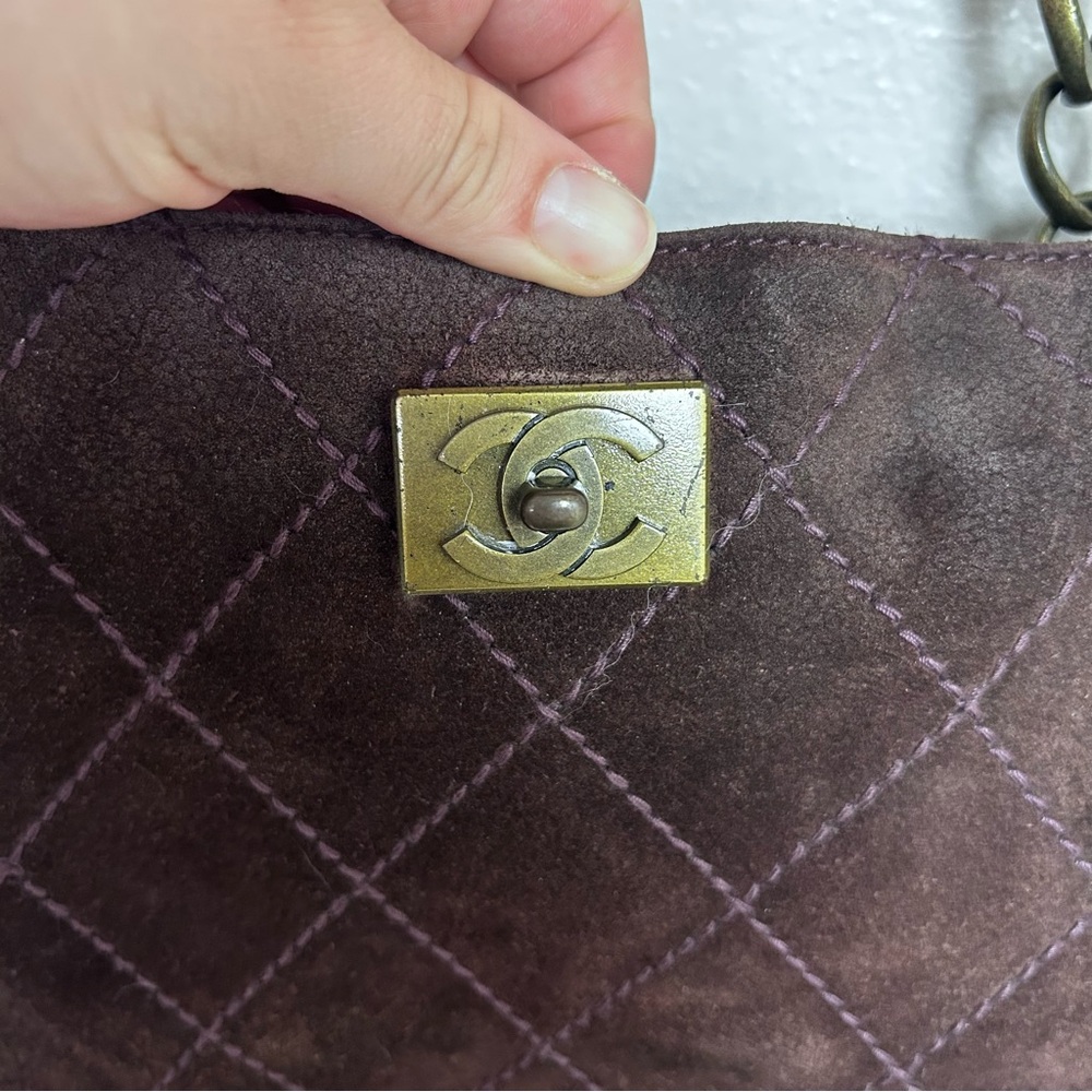 CHANEL Dark Brown Quilted Suede Shoulder Tote with Gold Hardware - Picture 5 of 14
